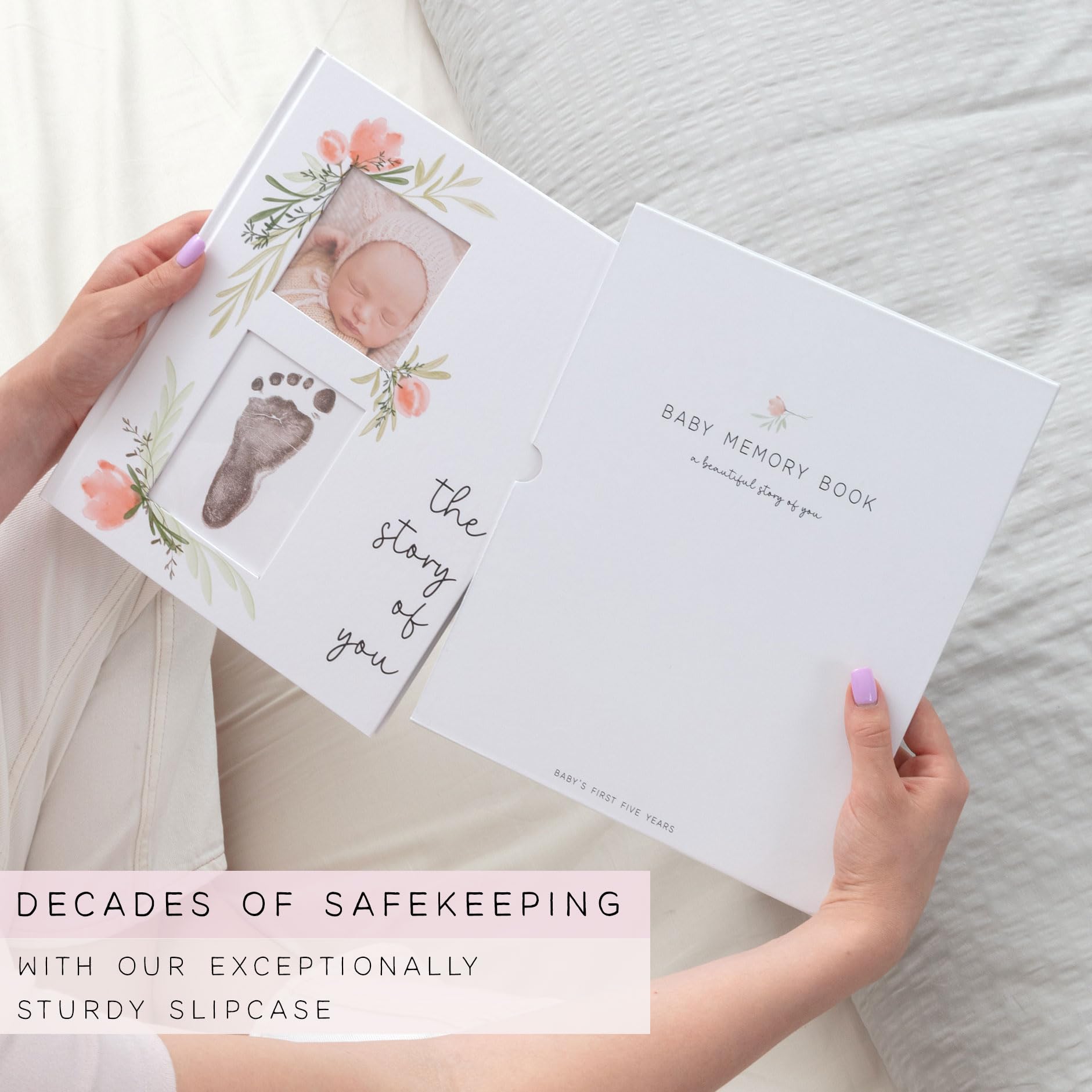 Two Little Dinos minimalist design with hand-sketched leaves enhances keepsake quality