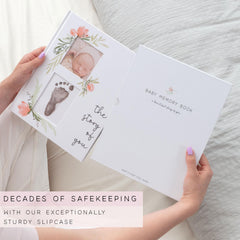 Two Little Dinos minimalist design with hand-sketched leaves enhances keepsake quality
