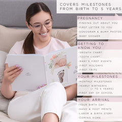 Two Little Dinos monthly milestones pages track baby's growth