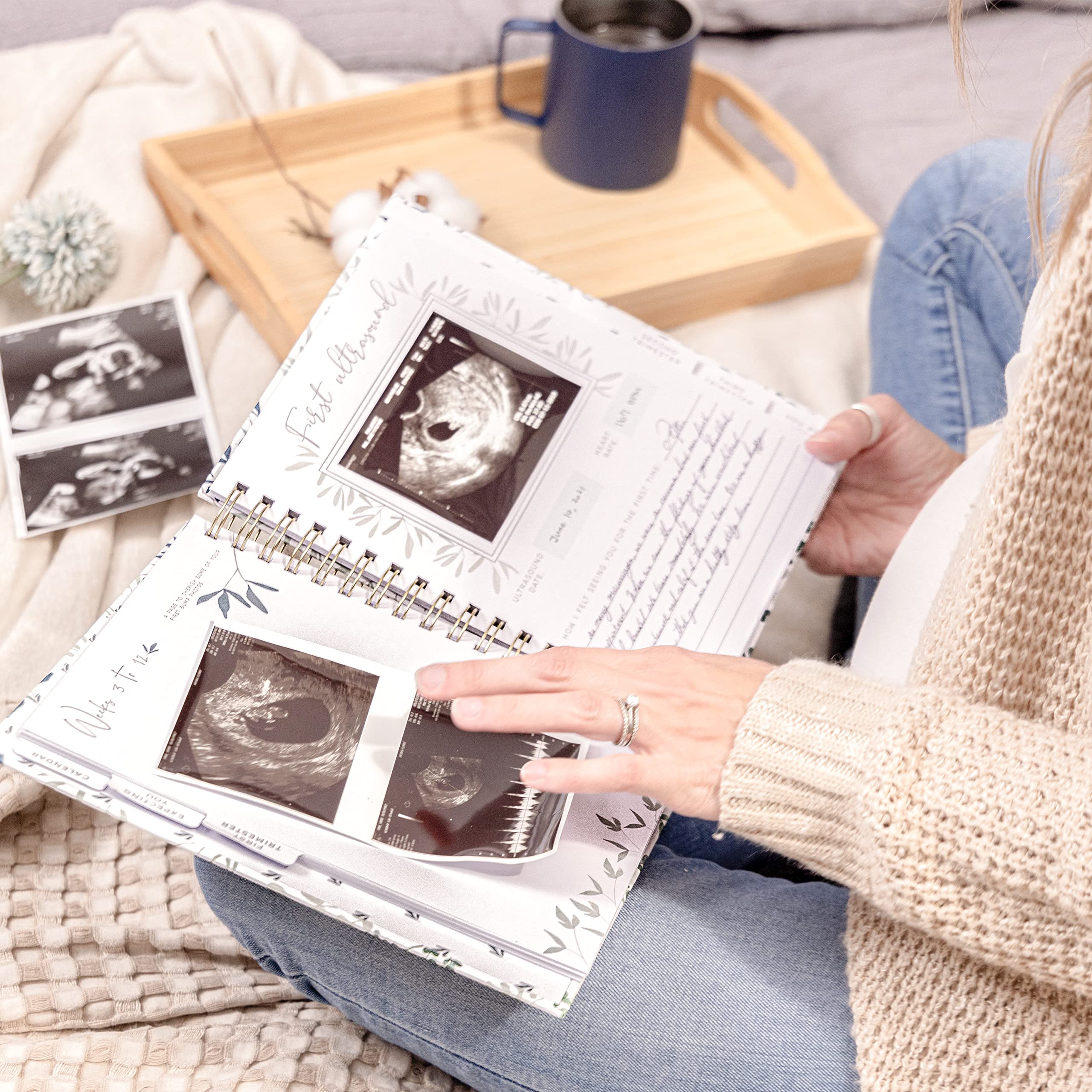 Two Little Dinos guided pages help first-time moms reflect and plan with prompts.