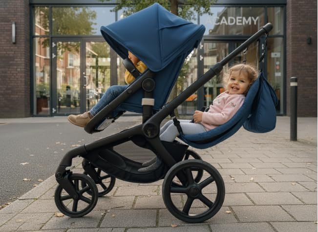 Twogether Ride hammock seat attachment provides toddler comfort on longer walks