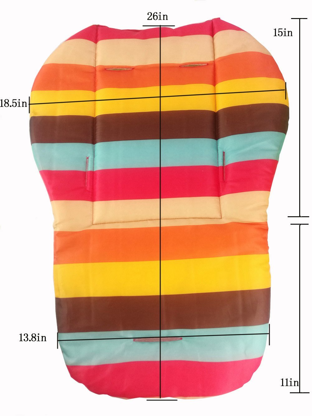 twoworld baby high chair cushion rainbow striped side view highlights 5-point belt slots for secure seating.