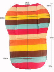 twoworld baby high chair cushion rainbow striped side view highlights 5-point belt slots for secure seating.
