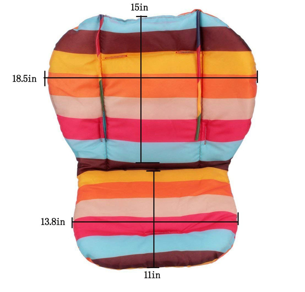 twoworld baby high chair cushion rainbow striped strap detail shows adjustable top straps for safety.