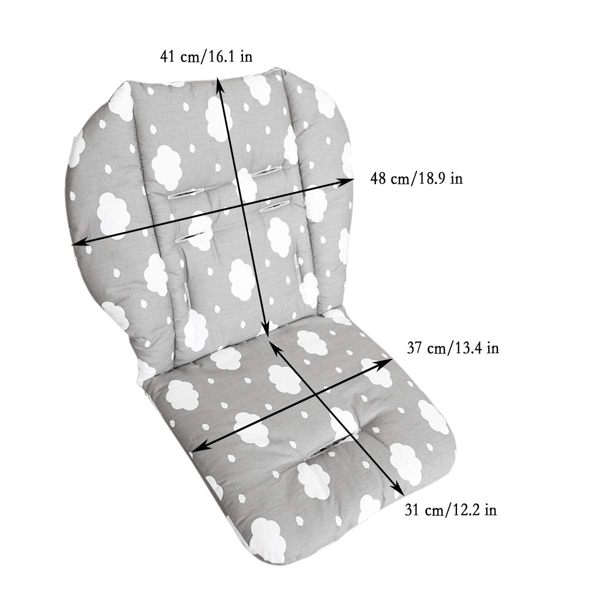 Twoworld high chair cushion gray clouds installation scene demonstrates easy placement and removal