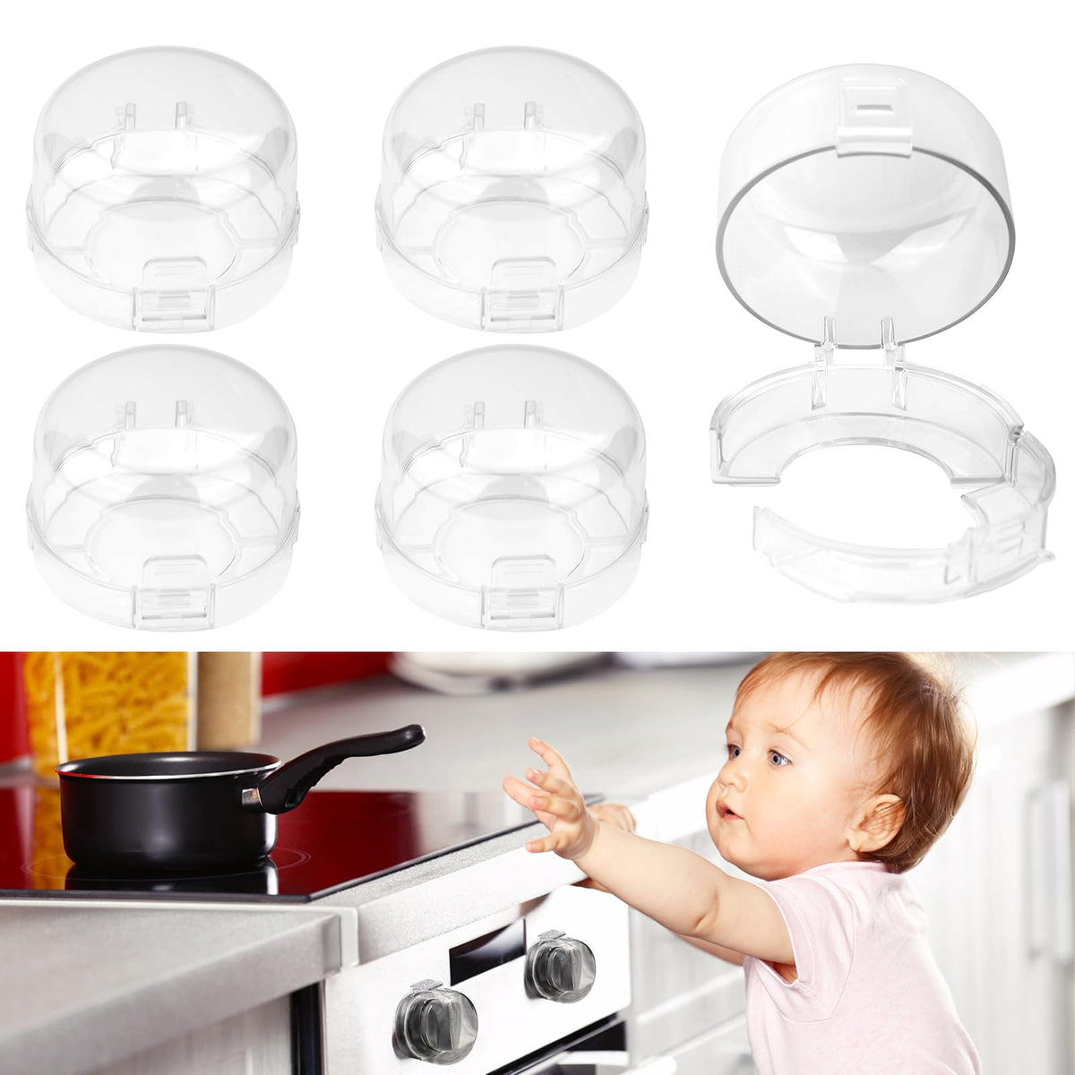 TWQA stove knob safety covers closeup transparent showing childproof protection
