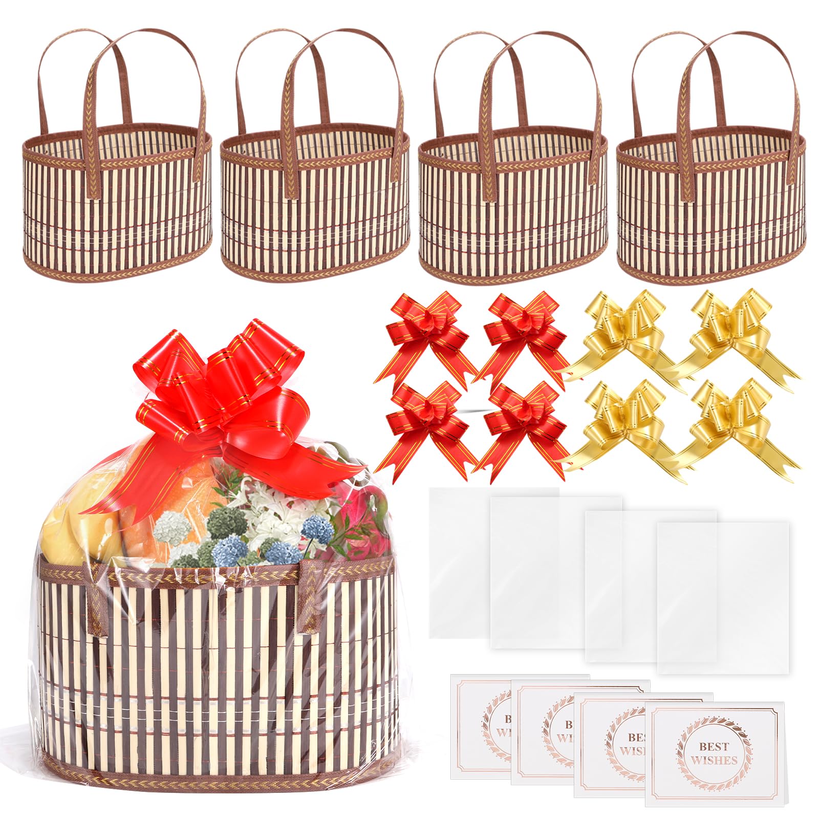 TXMLXY bamboo gift baskets kit foldable display showing sturdy woven texture for gifting