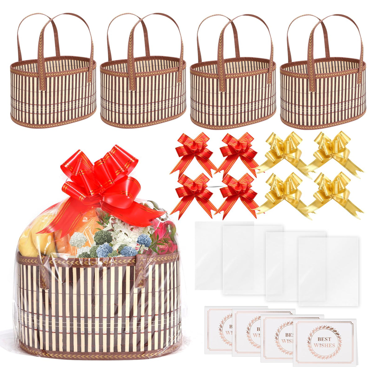 TXMLXY bamboo gift baskets kit foldable display showing sturdy woven texture for gifting