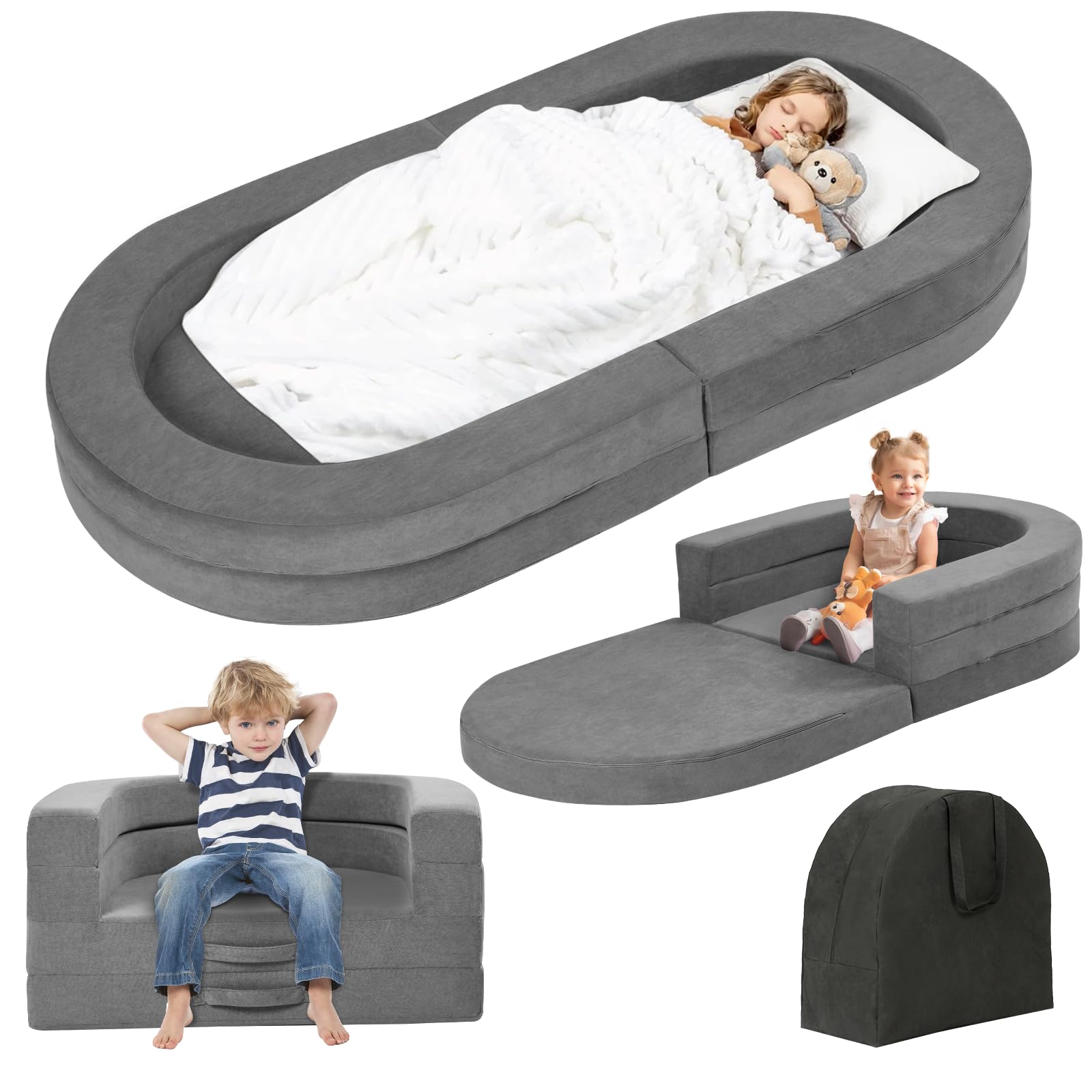 Tykacna travel toddler bed folded compact for easy storage during trips.