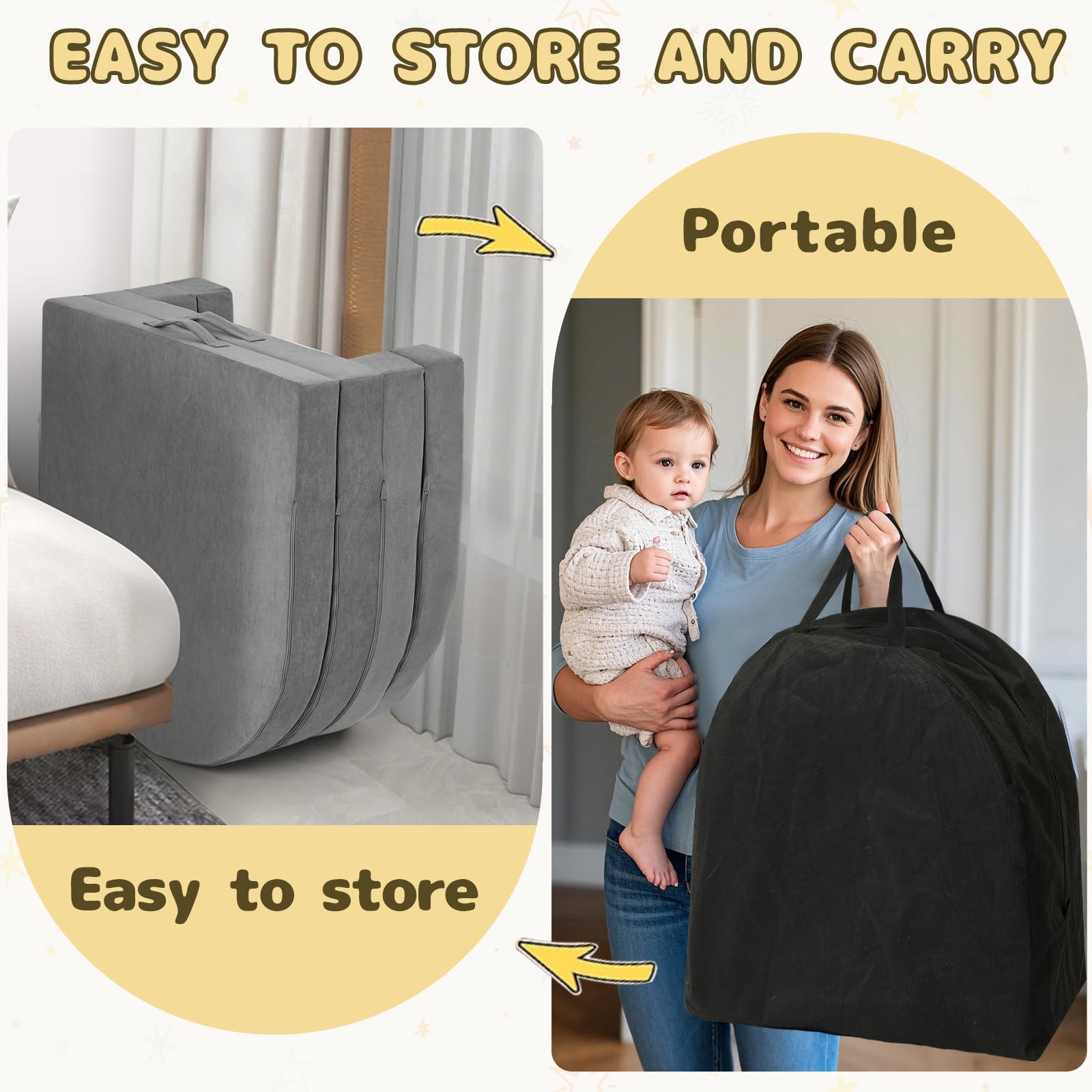 Tykacna travel toddler bed as a lounger for storytime and calm moments.