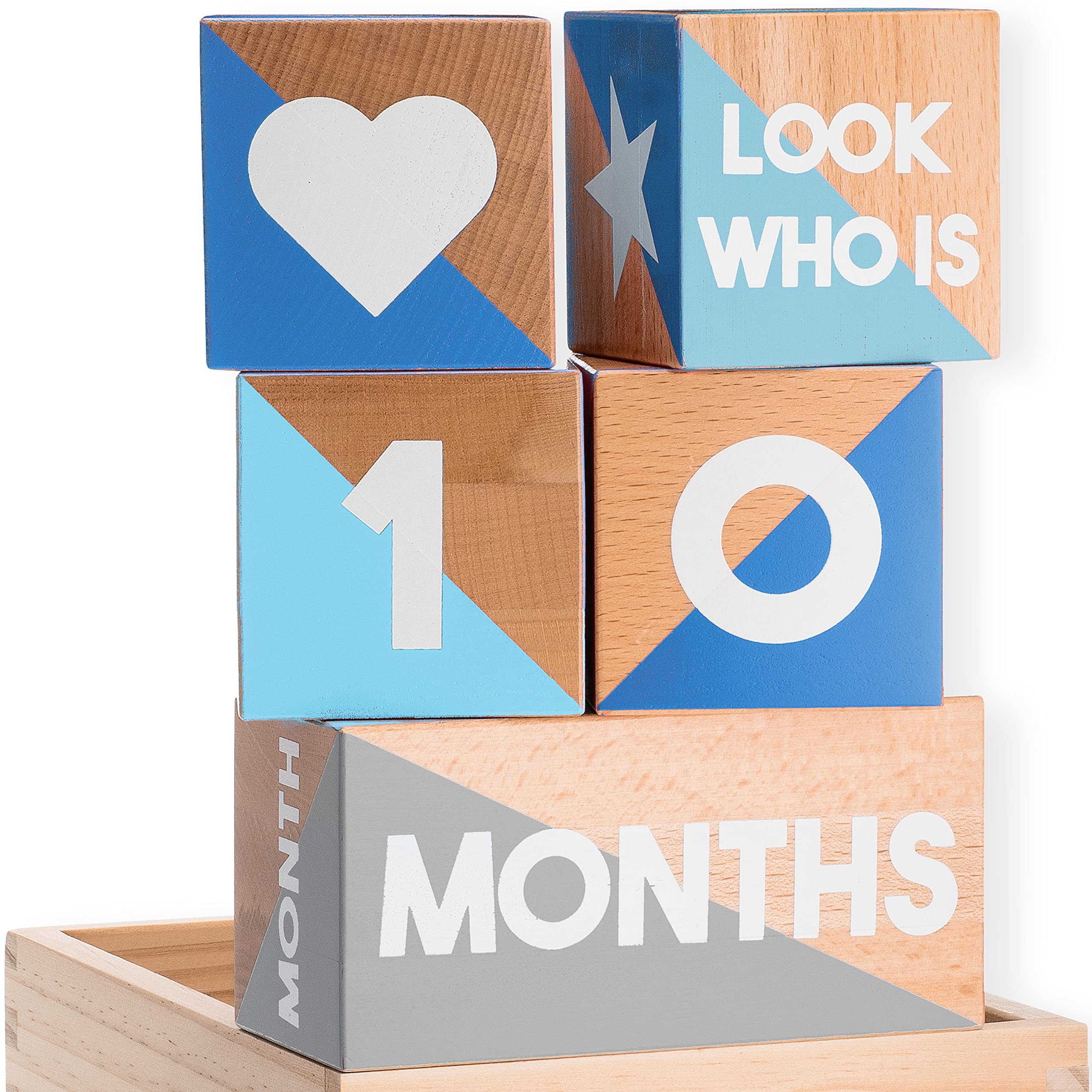 Tykeroo Baby Monthly Milestone Blocks blue-gray set ideal for monthly newborn photos.