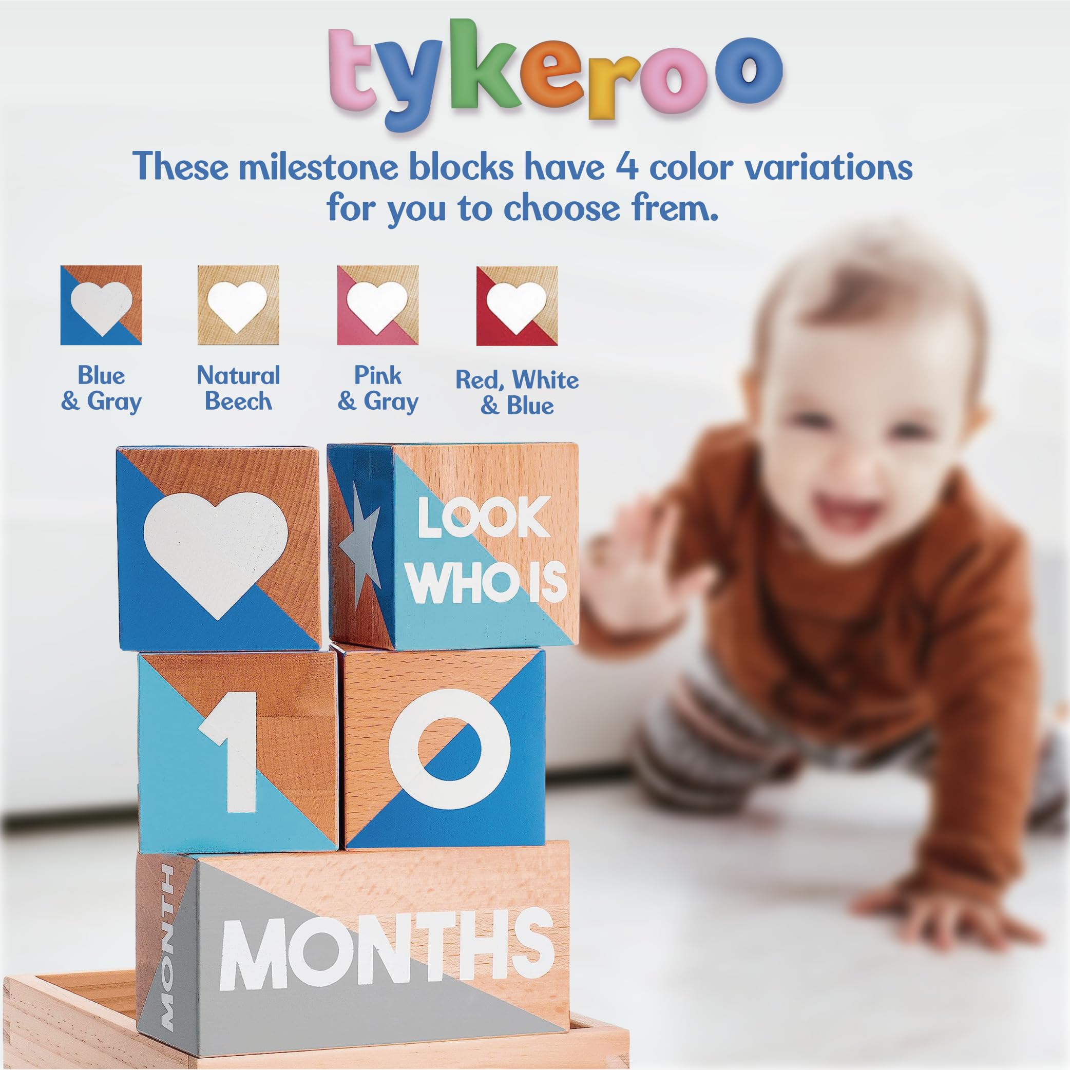 Tykeroo Nursery decor block set complements modern blue-gray nursery.