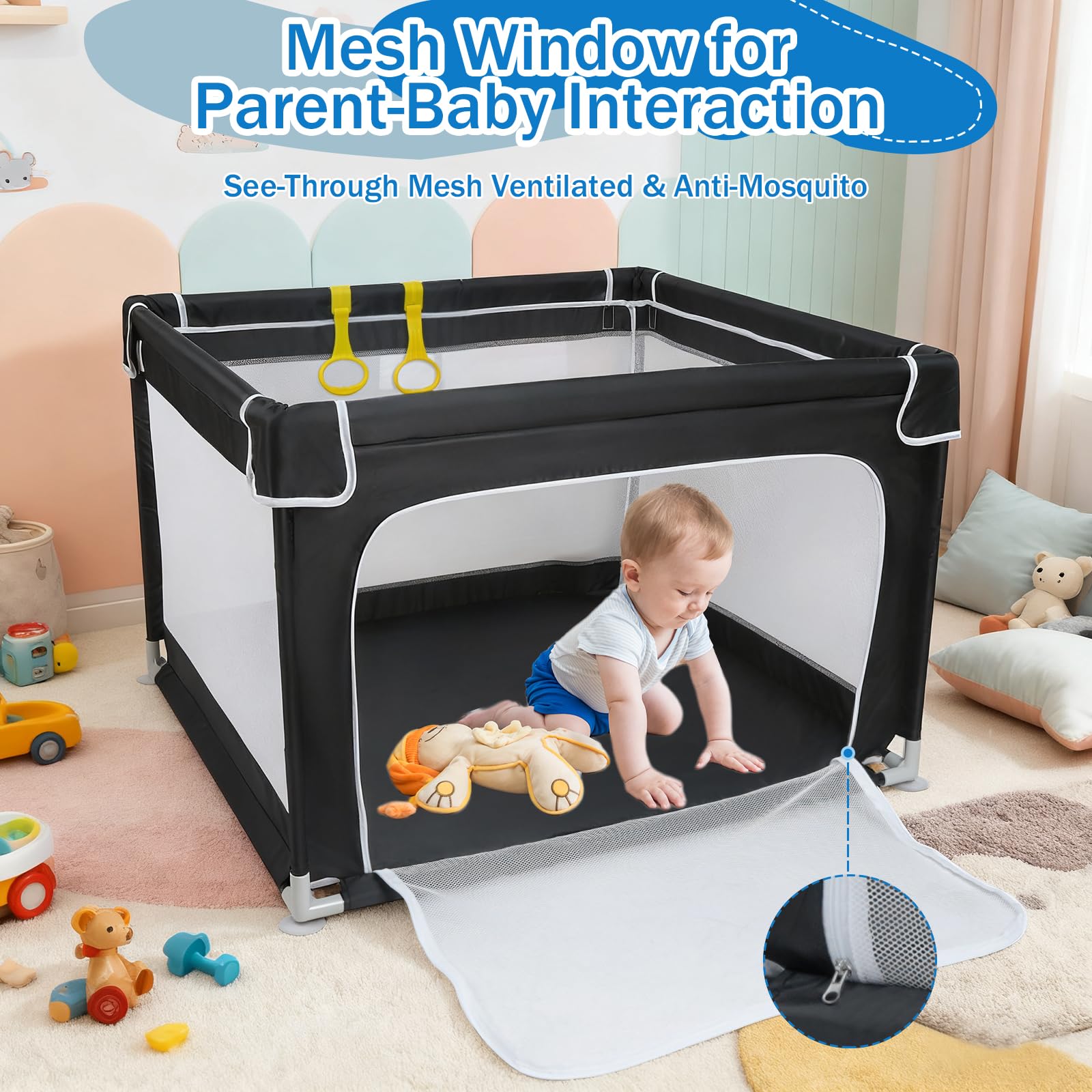 TYLAOZHAO playpen zipper door entry for easy in/out.