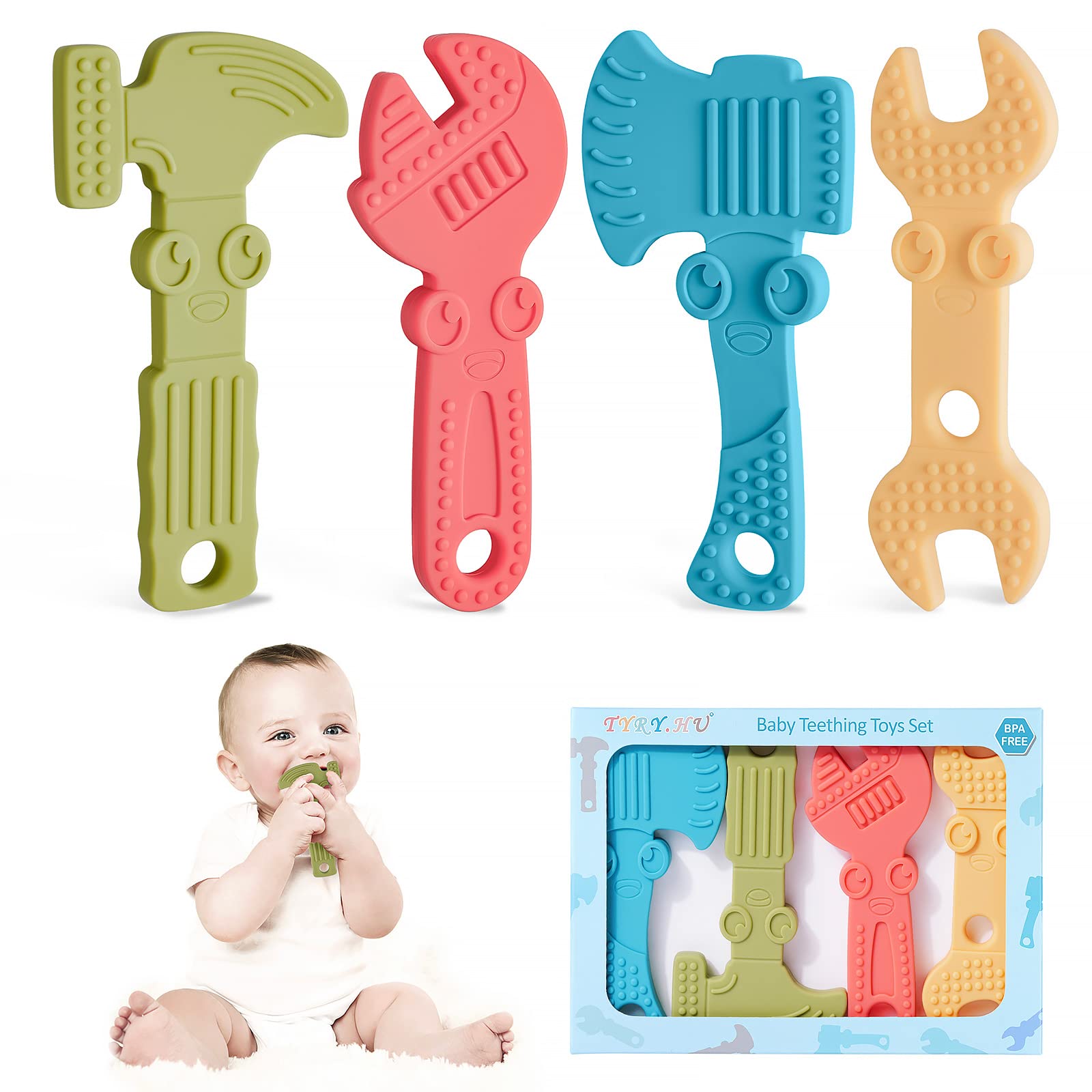 TYRY.HU baby teether hammer provides a gentle chew with an easy-grip handle for tiny hands.