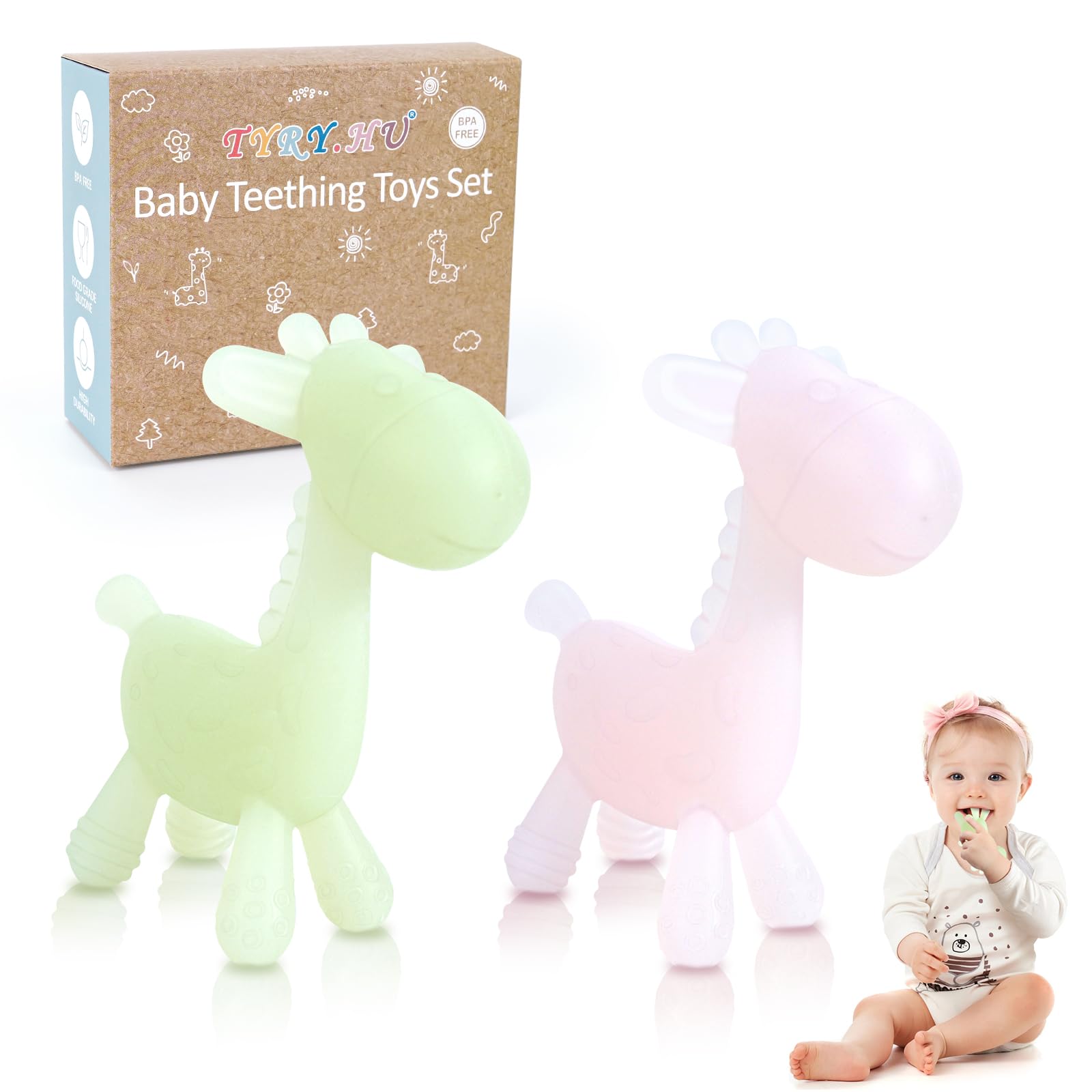 TYRY.HU giraffe teether soft silicone closeup for soothing gums during teething