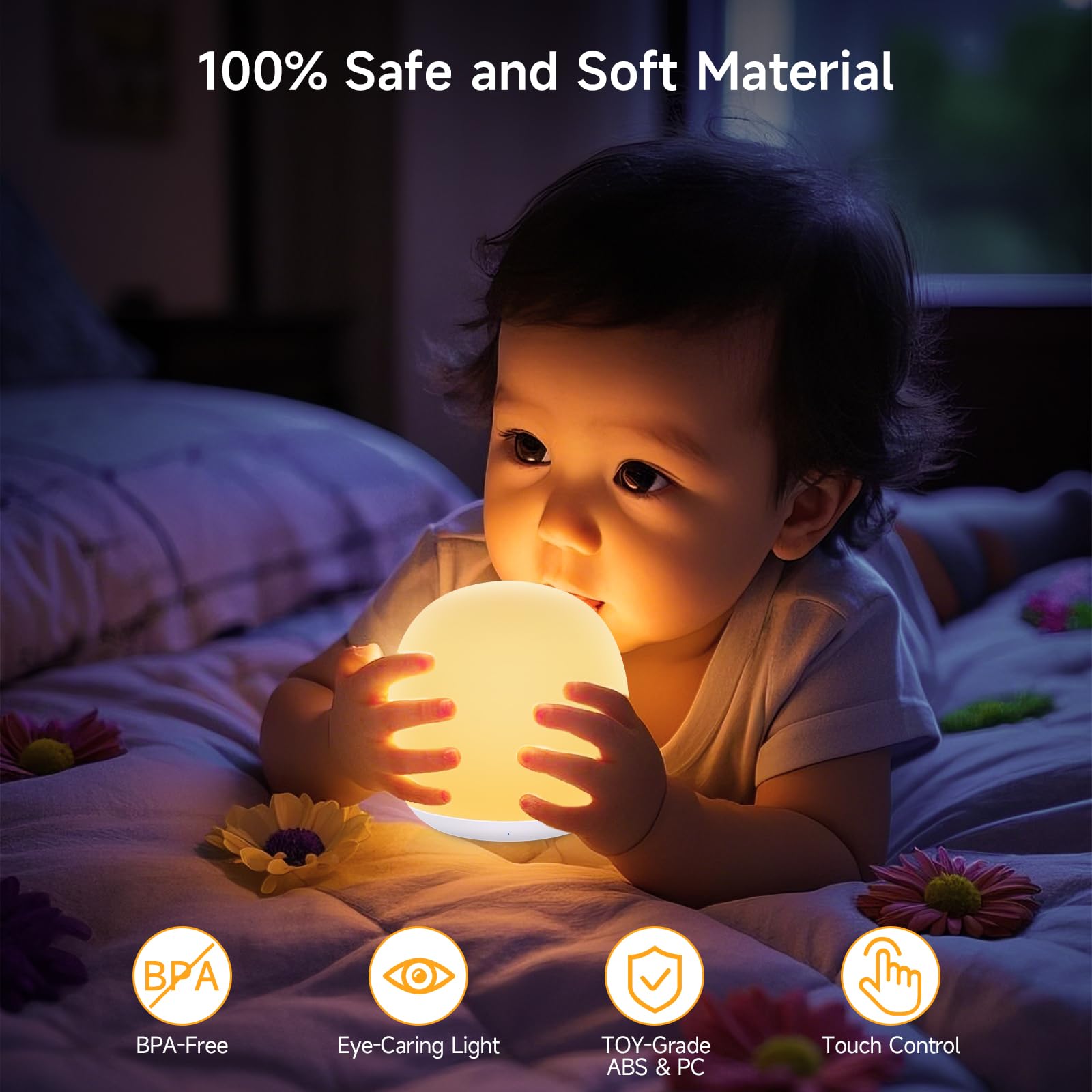 Tyute Baby Night Light displaying 8 RGB colors for kid-friendly mood lighting.