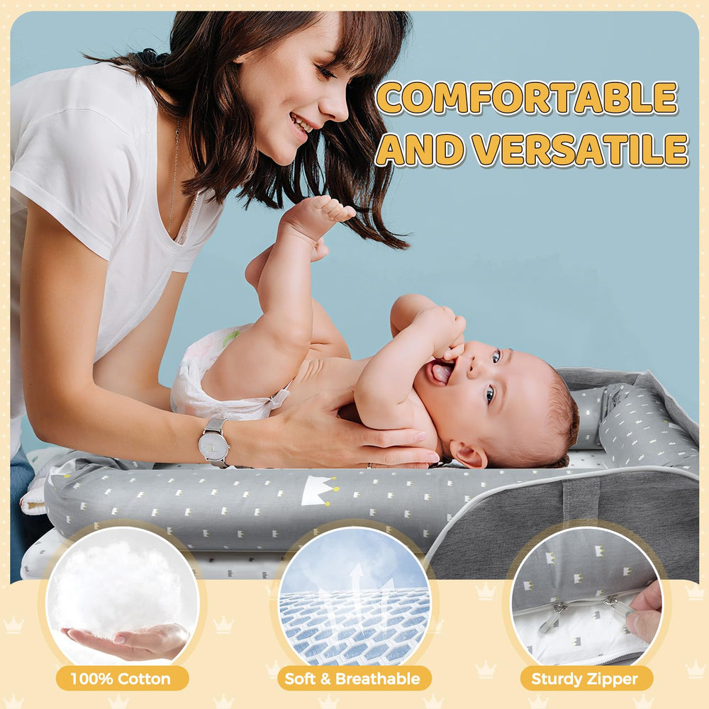 Tywop baby lounger expandable size demonstrates growing baby space flexibility for longer use