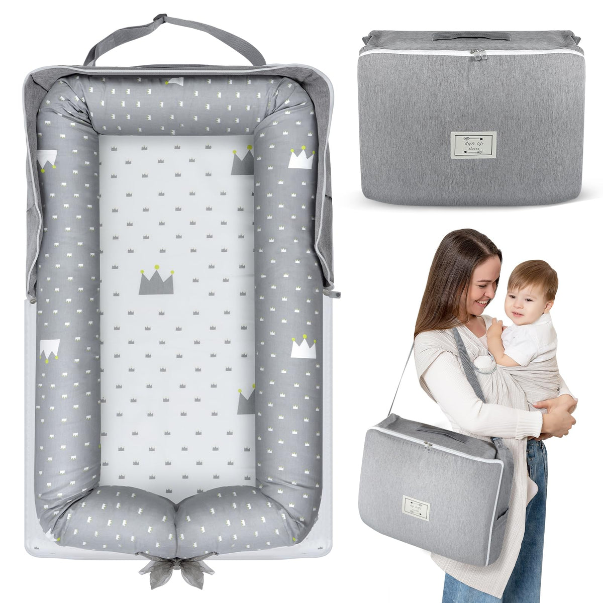 Tywop baby lounger folded travel design showing compact packing for trips