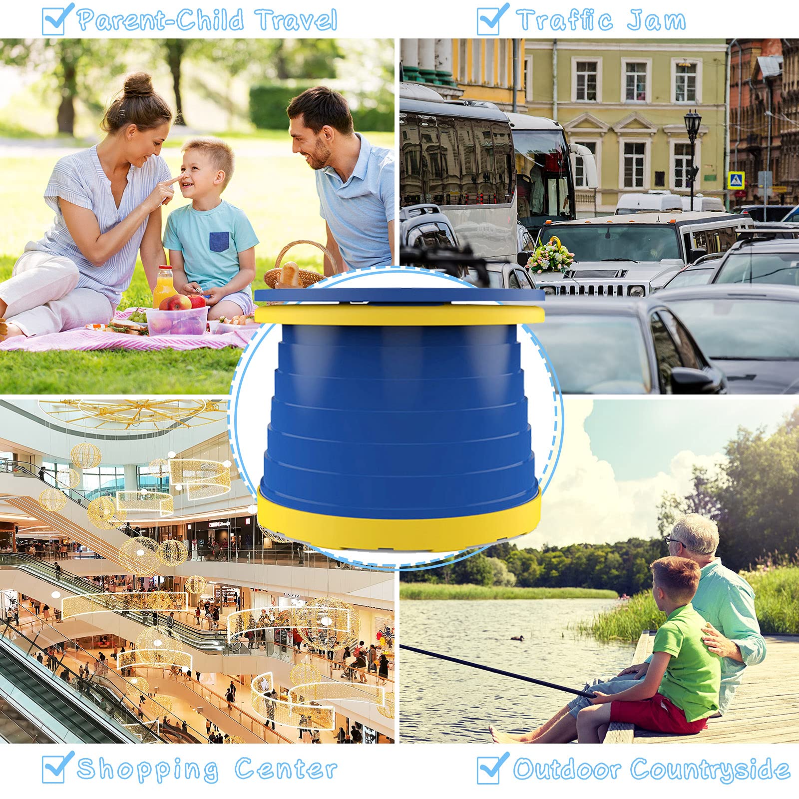 TZONOT portable potty seat blue-indoor-outdoor suits indoor and outdoor training use.