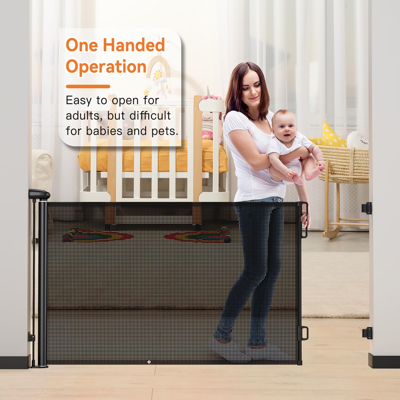 Uamector baby-pet gate in-use demonstrates quick deployment at entryways.