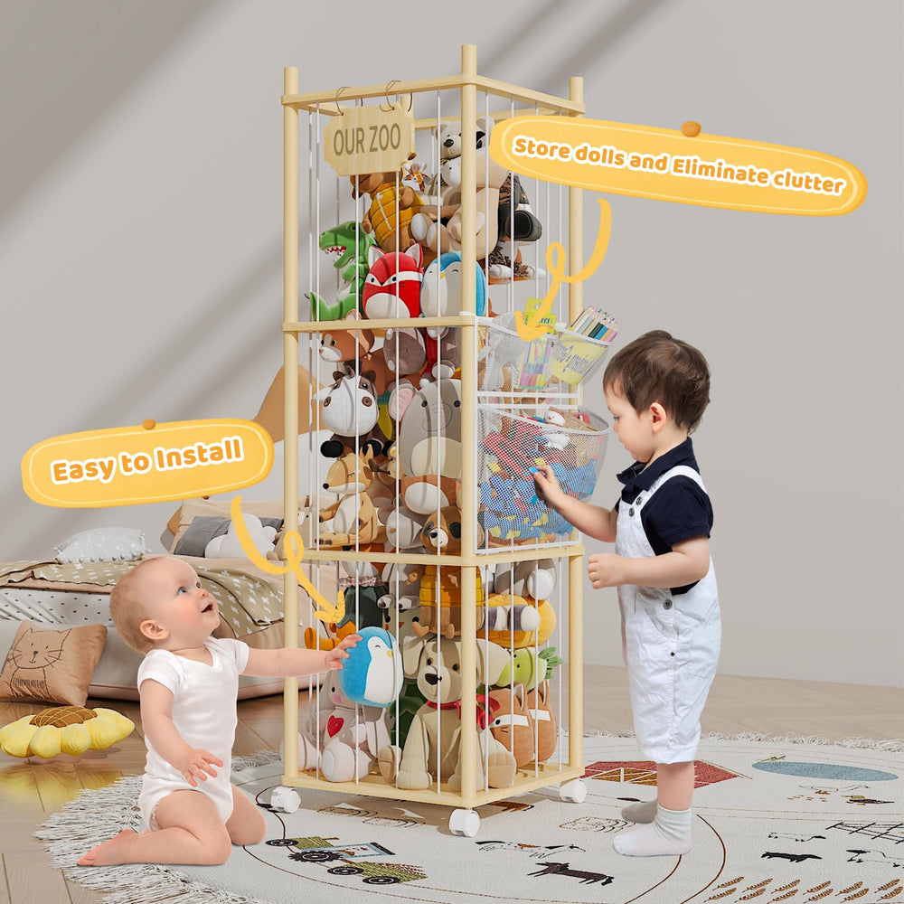 UAMFURI storage open top shows quick access to favorite plush animals.