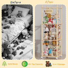 UAMFURI stuffed animal storage on wheels demonstrates easy repositioning and locking stability.