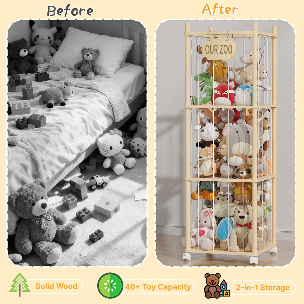 UAMFURI wood toy organizer three-layer design keeps playroom tidy