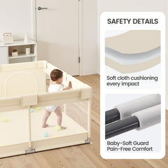 UANLAUO beige small baby playpen 360 mesh emphasizes visibility and ventilation.