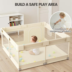 UANLAUO beige small baby playpen storage pocket highlights near-access toys and supplies.