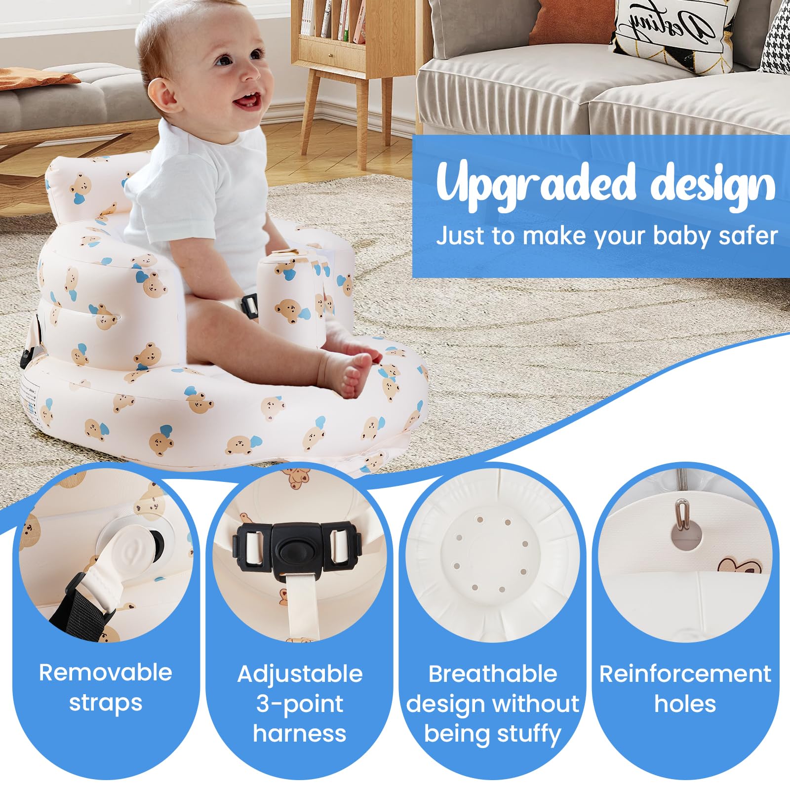 UAYBABU inflatable baby seat built-in-pump highlights quick setup for busy parents
