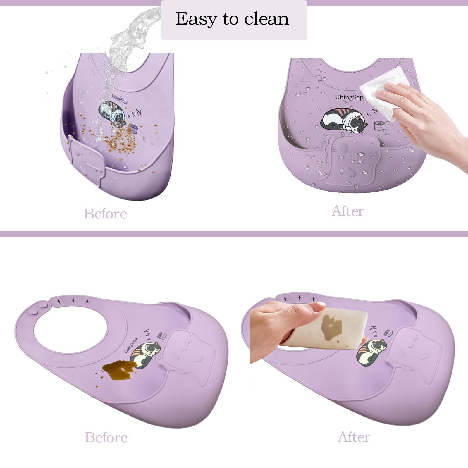 UBINGSOPA silicone baby bib adjustable closure suits growing babies for longer use.