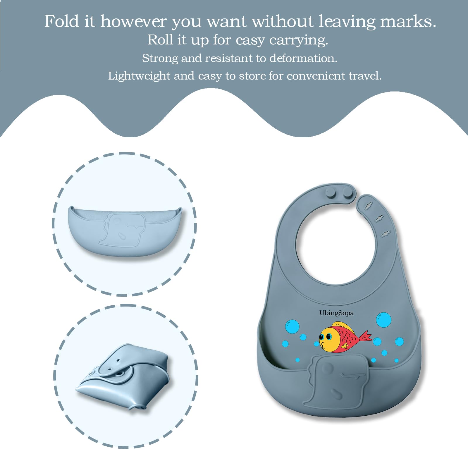 UBINGSOPA silicone baby bib daily-use design stands up to regular meals with durability.