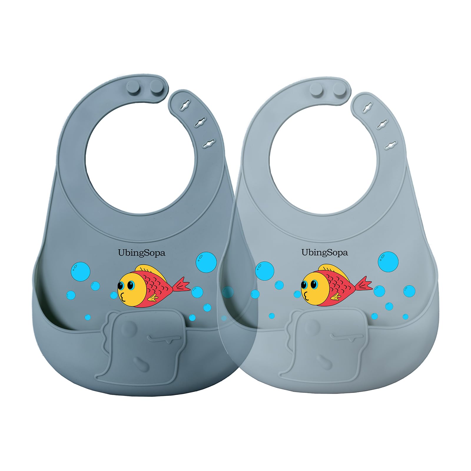 UBINGSOPA silicone baby bib soft-closeup shows a smooth surface for gentle feeding comfort.