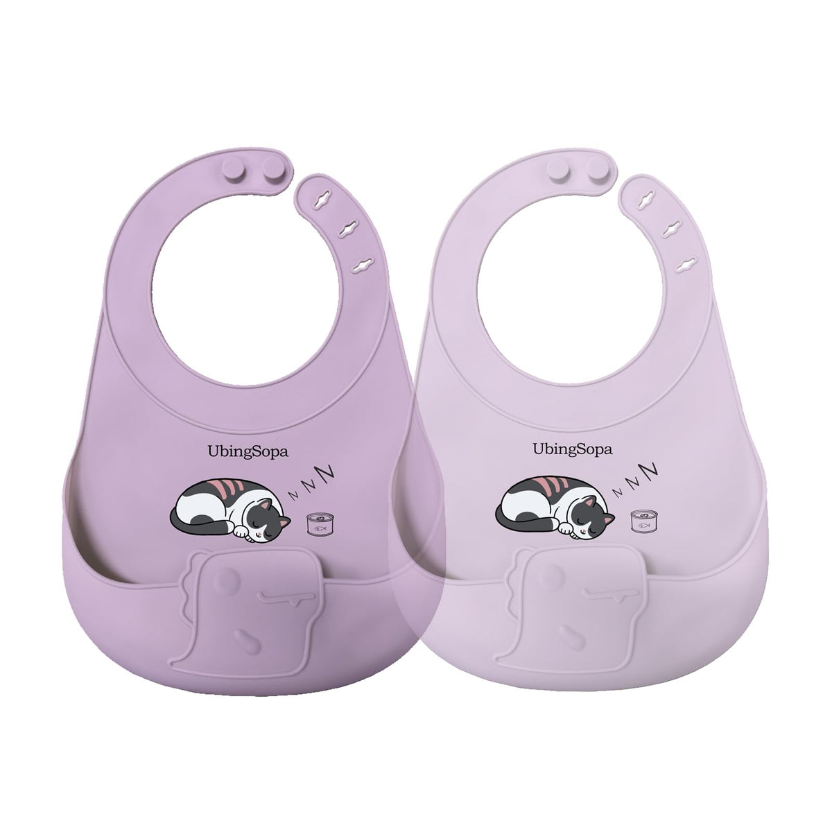UBINGSOPA silicone baby bib close-up shows soft material for comfortable feeding.