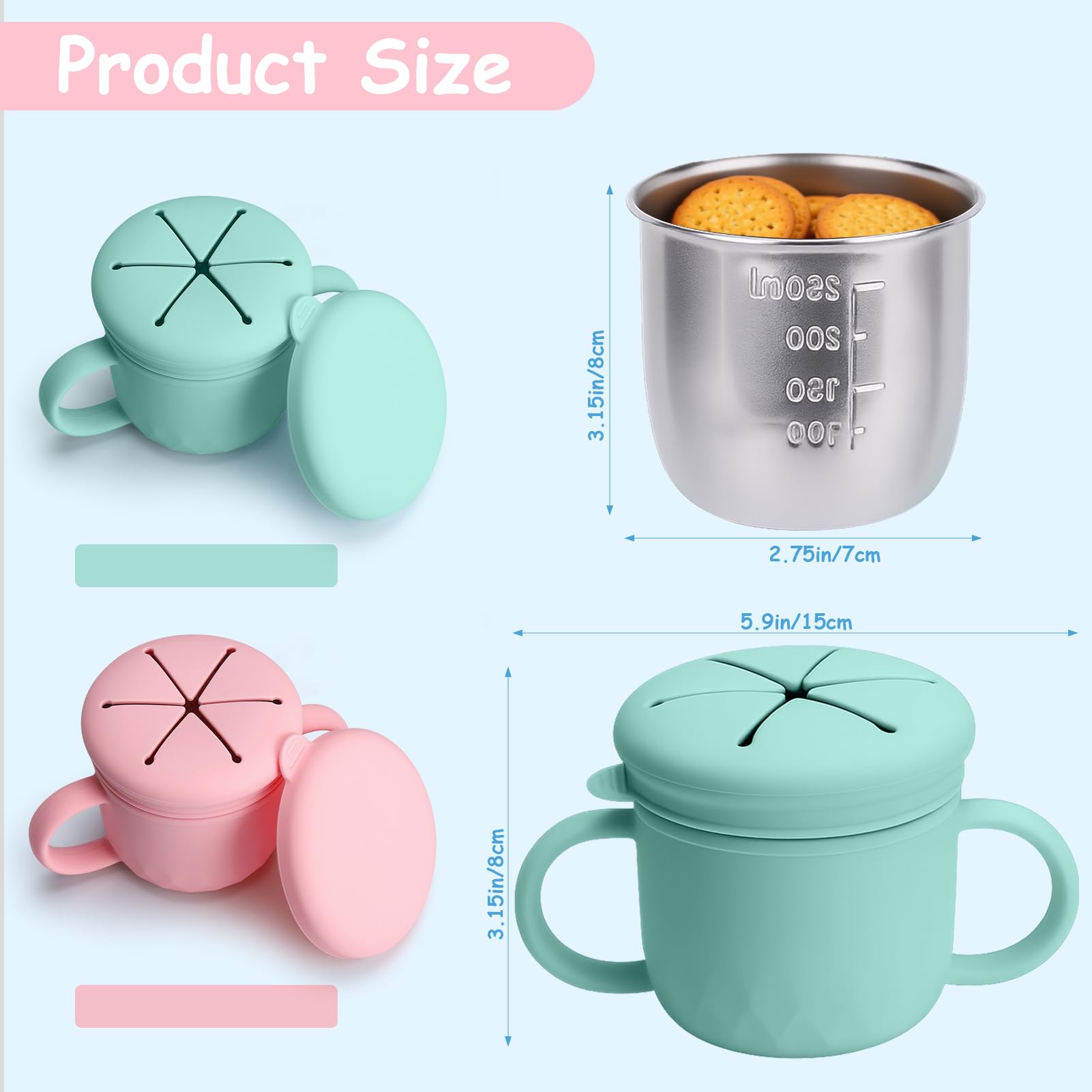 Ubisye stainless-steel-bowl snack cups durable snack storage for toddlers