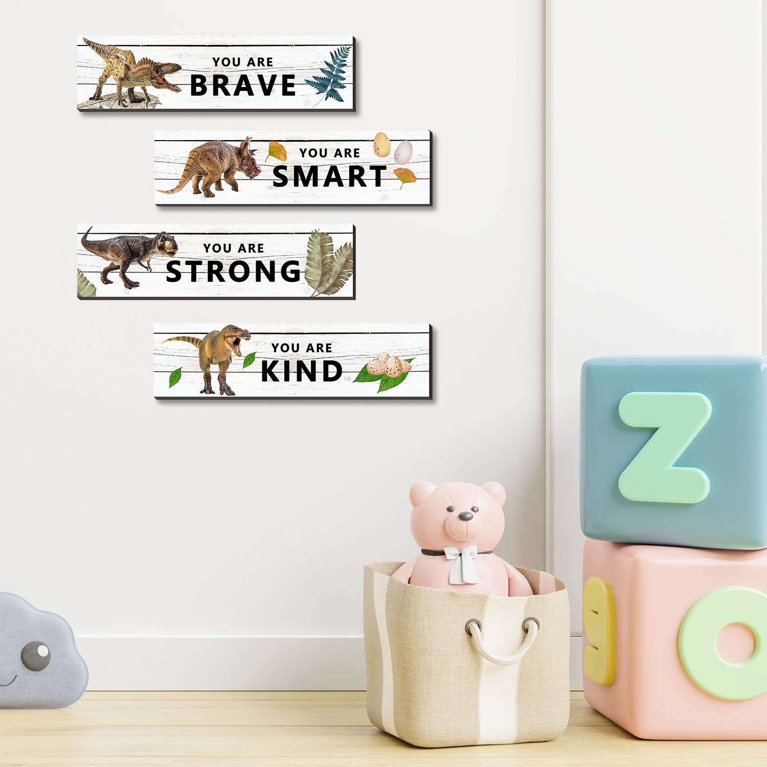 UBLURO dinosaur wall art you are brave plaque encourages courage in kids' rooms.