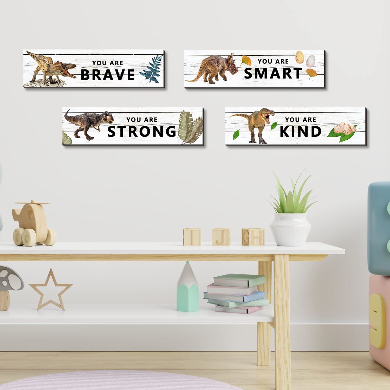 UBLURO dinosaur wall art you are strong plaque promotes resilience in boys' bedrooms.