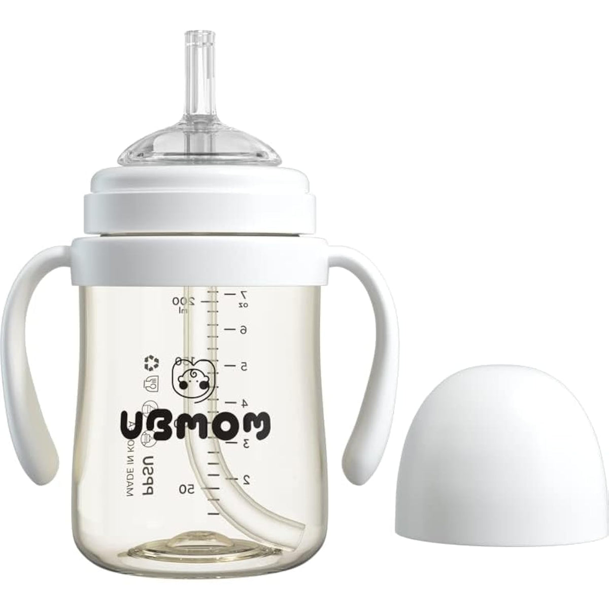 UBMOM Cloud no-spill sippy cup close-up shows the leak-proof backflow disk