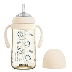 UBMOM Daino Beige leak-proof sippy cup front view for mess-free feeding.