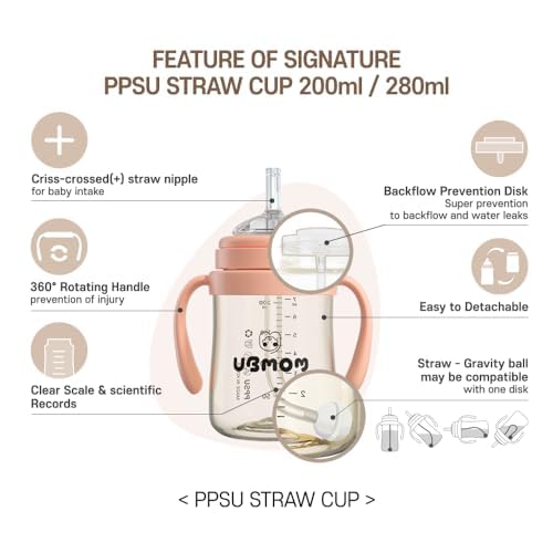 UBMOM Daino Beige straw assembly for flexible drinking.
