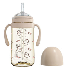 UBMOM Daino Choco leak-proof cup showing backflow protection for mess free feeding