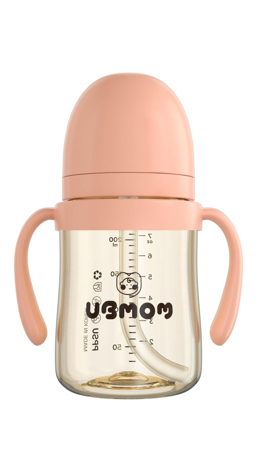 UBMOM No-Spill Sippy Cup straw assembly demonstrates flexible straw and compatible backflow disk.