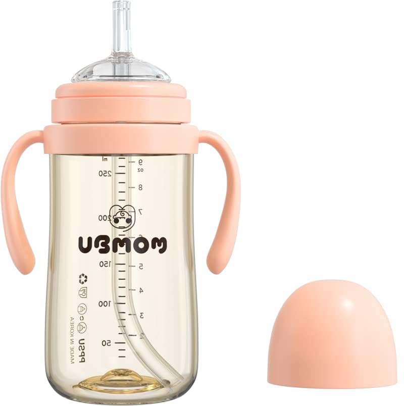 UBMOM no-spill sippy cup straw closeup shows leak-proof design for mess-free feeding