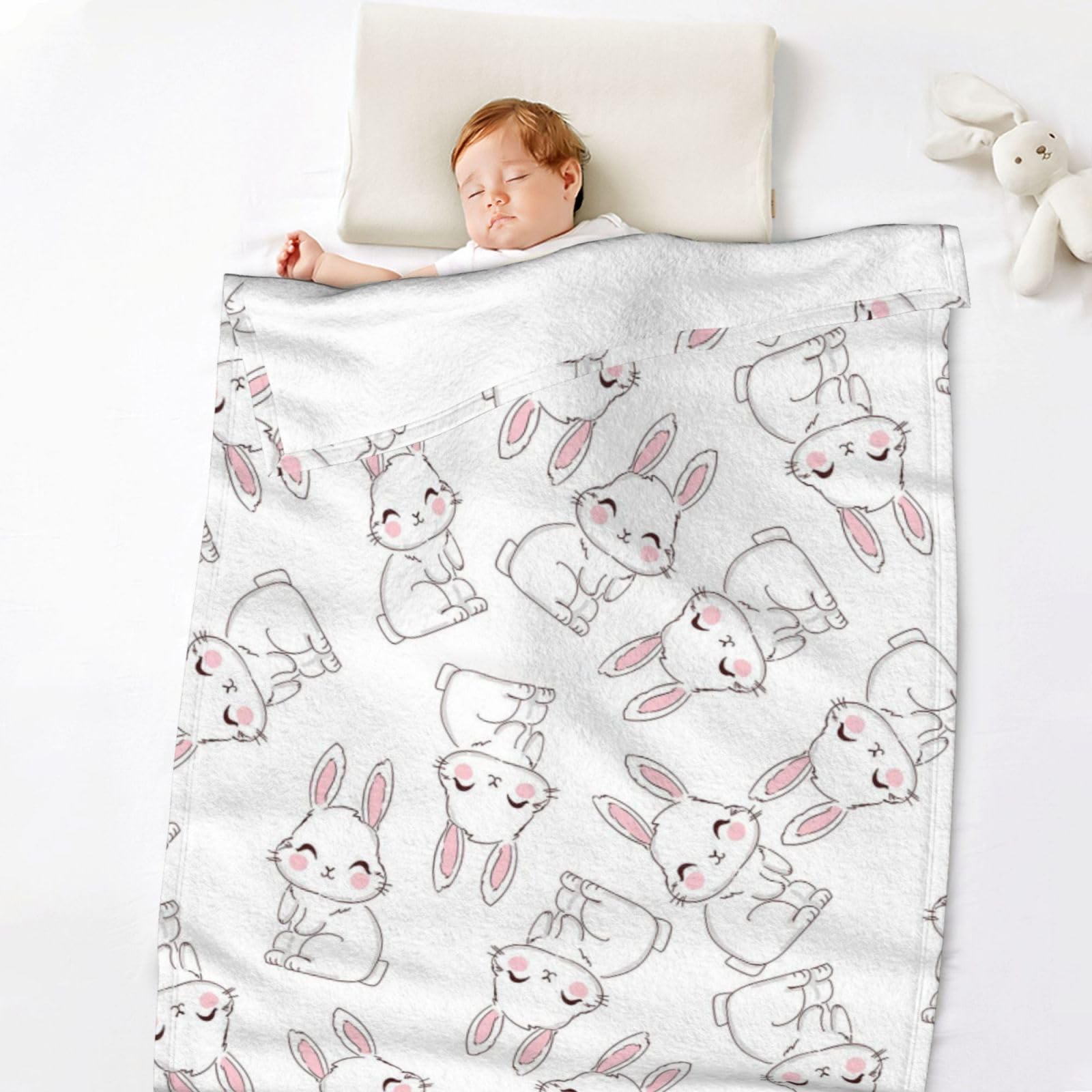 ubnlkto Bunny Easter Blanket folded close-up fleece texture for softness