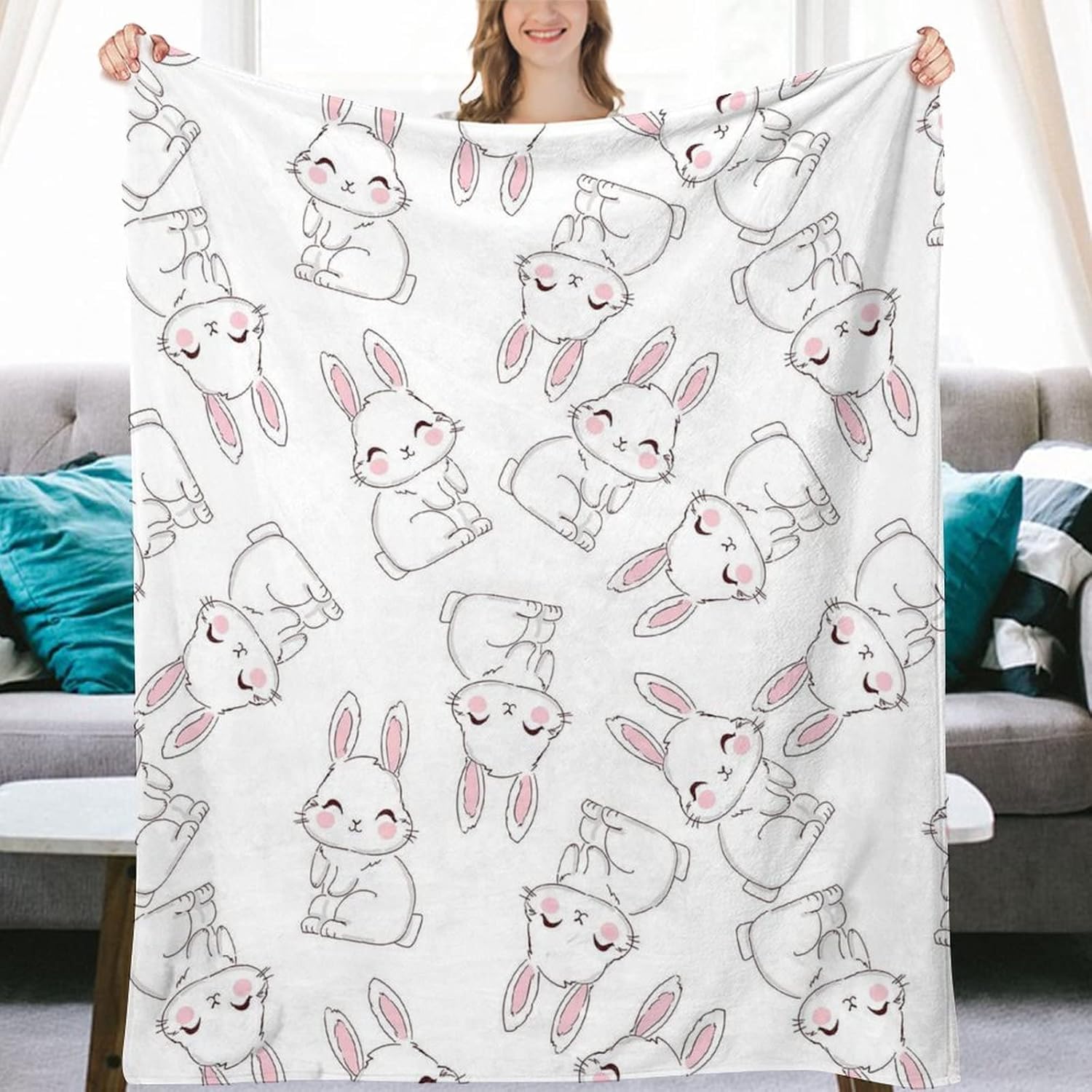 ubnlkto Bunny Easter Blanket nursery decor adds charming softness to space