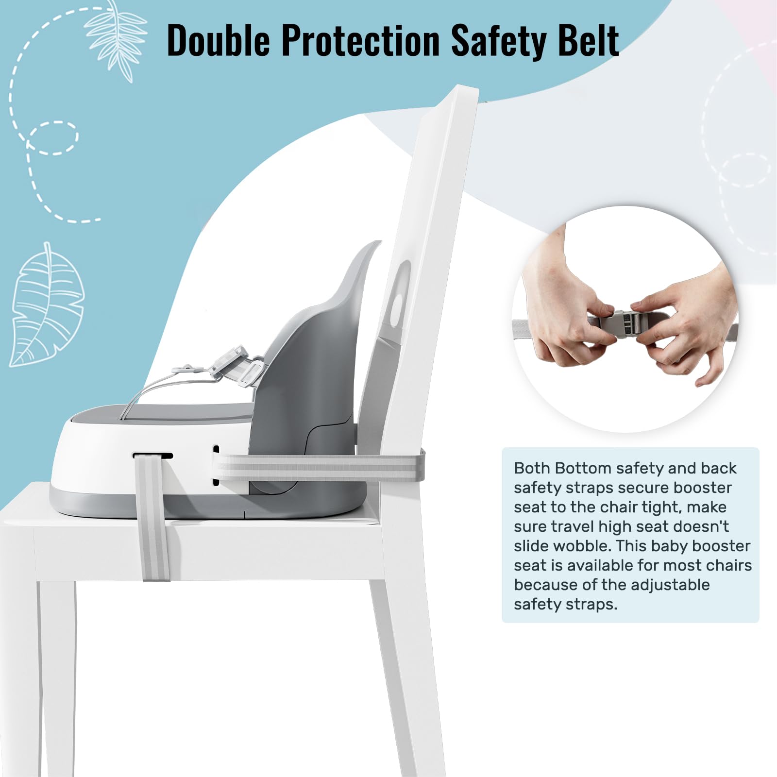 UBRAVOO booster seat with double attachment secures to chairs