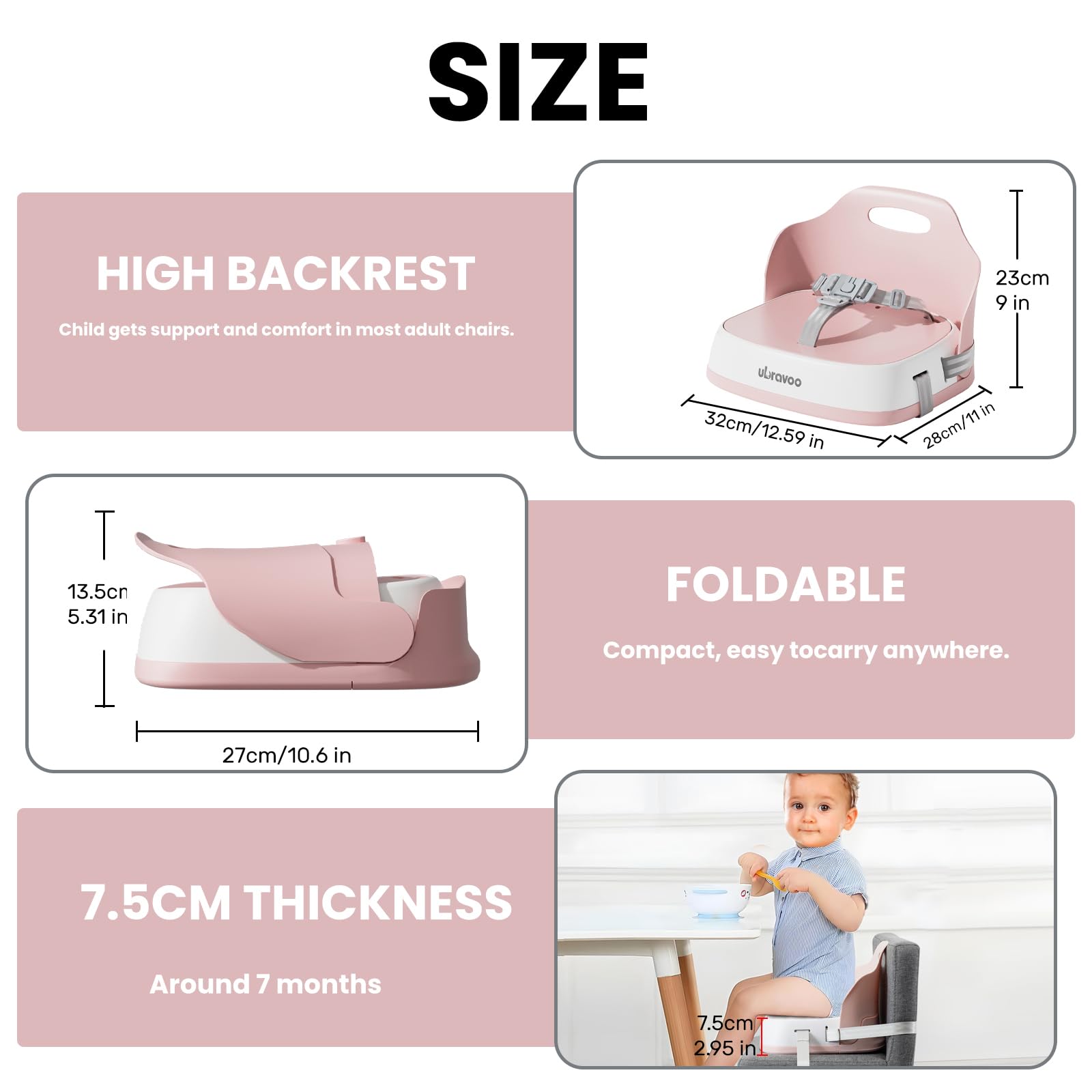 UBRAVOO booster seat in use with a toddler captures active mealtime moments.