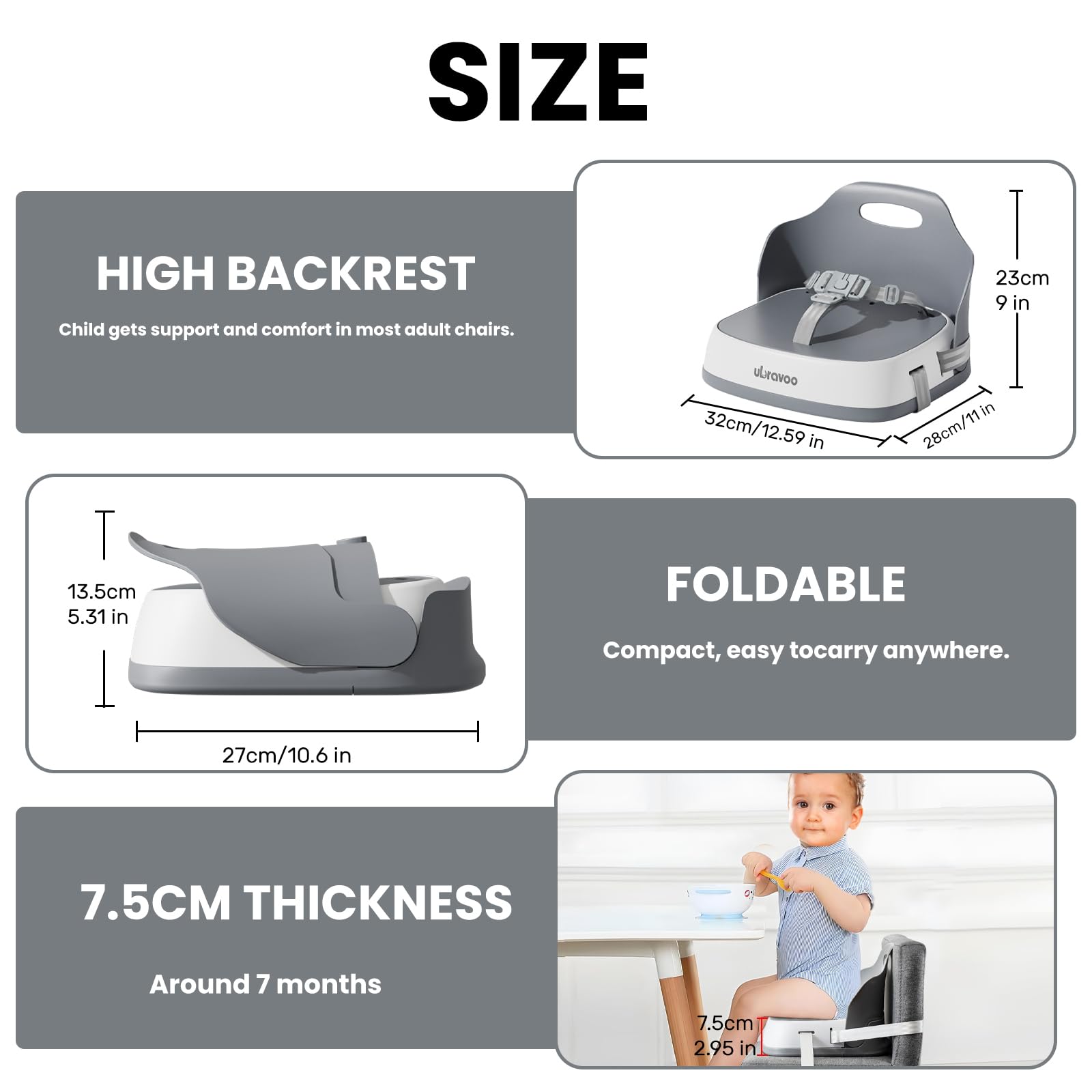 UBRAVOO booster seat features non-slip legs for stable feeding