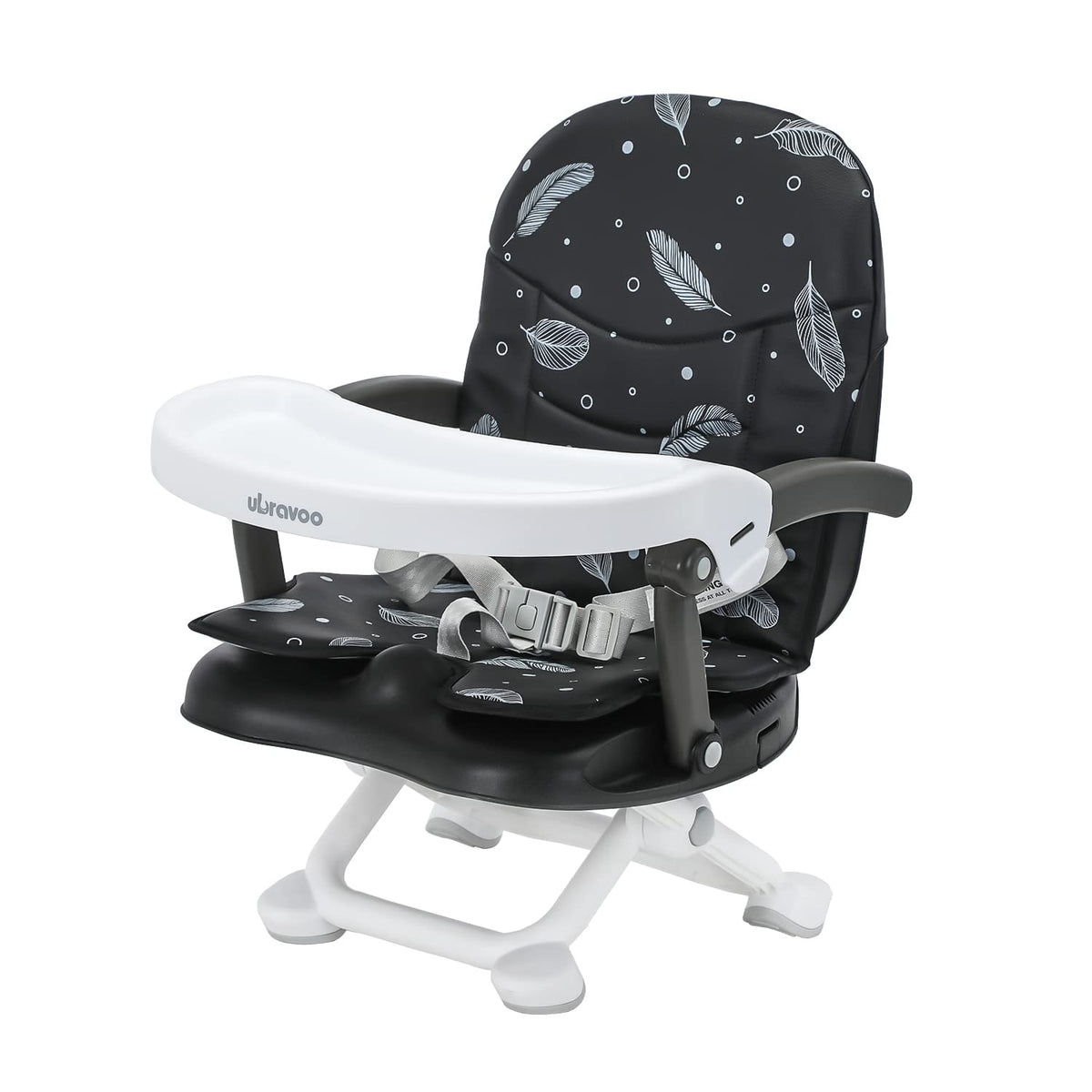 UBRAVOO baby booster seat with tray attachment enables easier at-table meals.