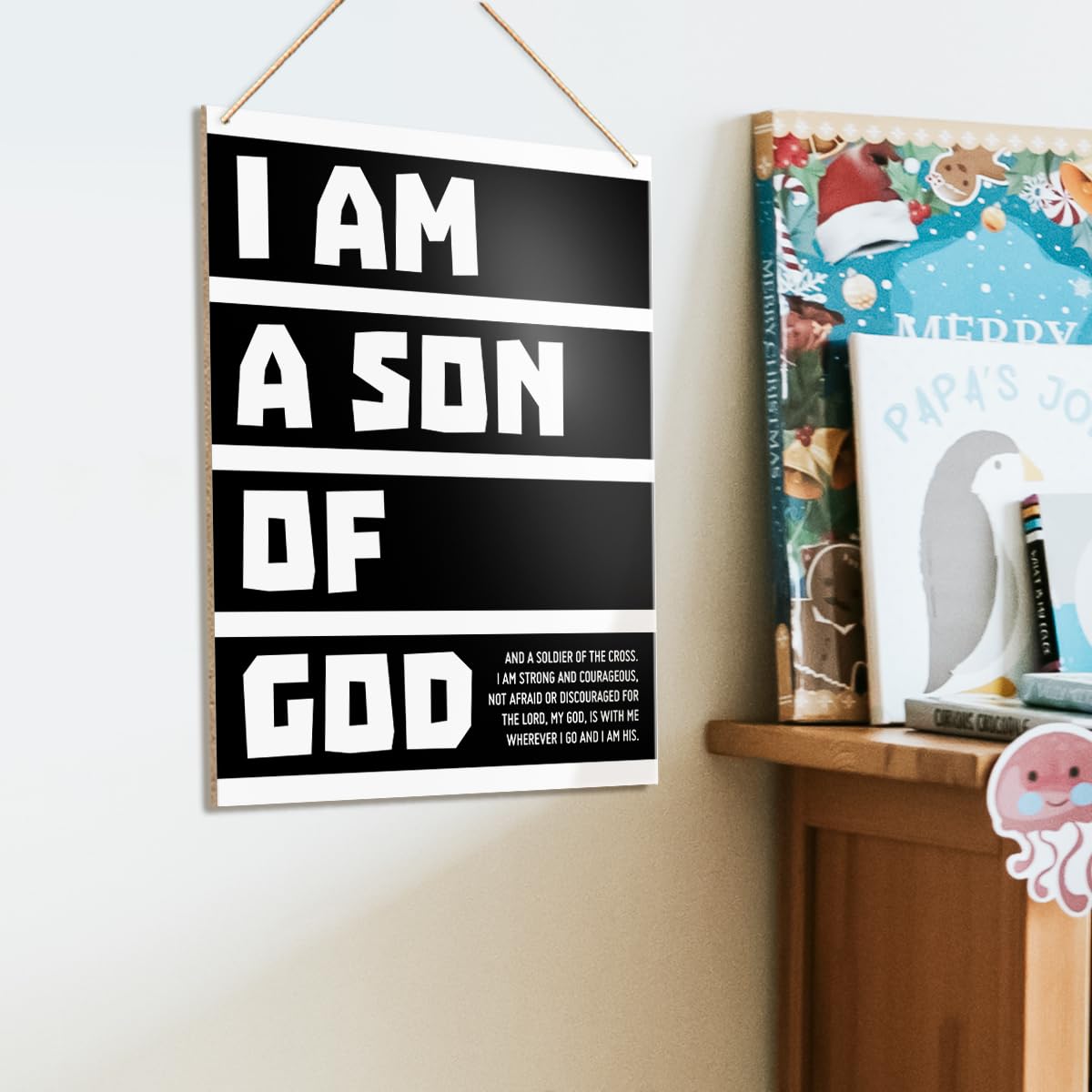 UDNADKEX wooden plaque I Am a Son of God detail, safe for kids